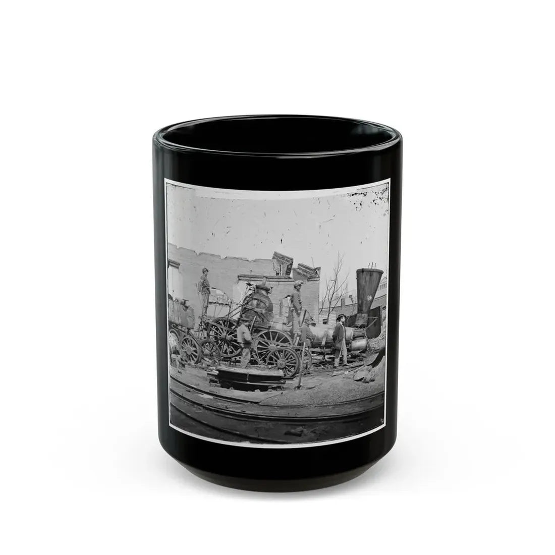 Richmond, Va. Crippled Locomotive, Richmond & Petersburg Railroad Depot (U.S. Civil War) Black Coffee Mug 15oz - Go Mug Yourself