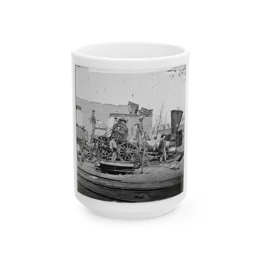 Richmond, Va. Crippled Locomotive, Richmond & Petersburg Railroad Depot (U.S. Civil War) White Coffee Mug 15oz - Go Mug Yourself