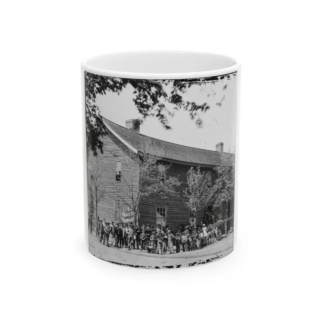 Richmond, Va. Crowd Before Headquarters Of The U.S. Christian Commission (U.S. Civil War) White Coffee Mug 11oz - Go Mug Yourself
