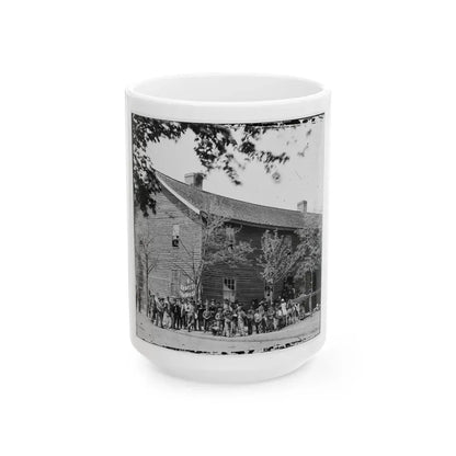 Richmond, Va. Crowd Before Headquarters Of The U.S. Christian Commission (U.S. Civil War) White Coffee Mug 15oz - Go Mug Yourself