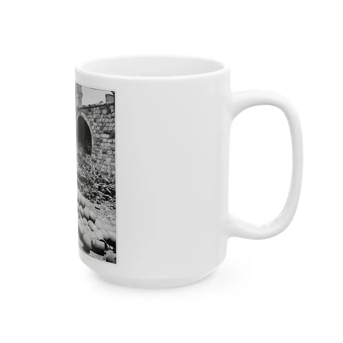 Richmond, Va. Piles Of Solid Shot, Canister, Etc., In The Arsenal Grounds; Richmond & Petersburg Railroad Bridge At Right (U.S. Civil War) White Coffee Mug - Go Mug Yourself
