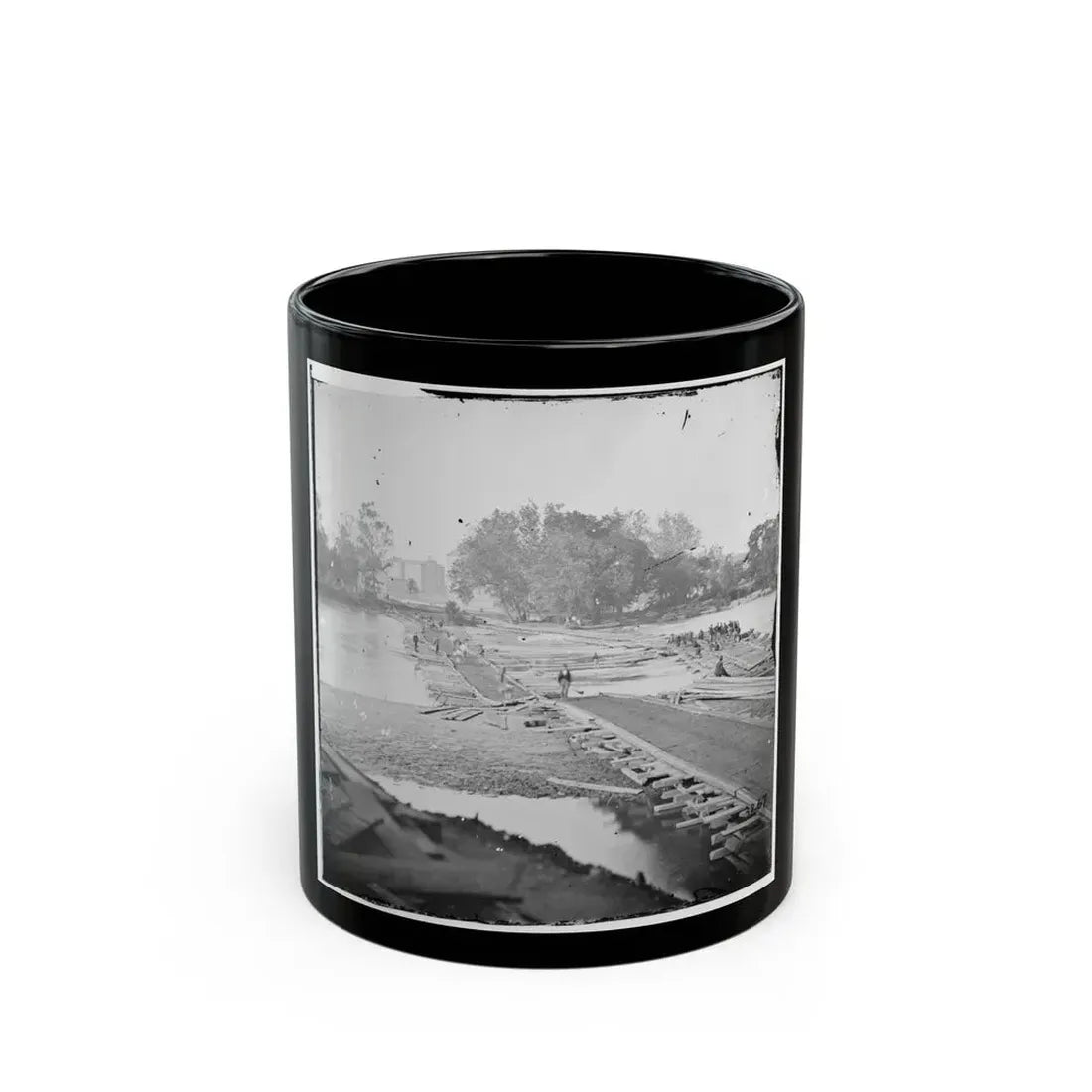 Richmond, Va. Pontoon Bridges Across The James, Looking Toward Manchester (U.S. Civil War) Black Coffee Mug 11oz - Go Mug Yourself