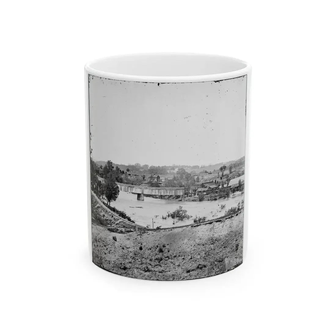 Richmond, Va. Railroad Bridge And Old Dominion Iron And Nail Works On Belle Isle (U.S. Civil War) White Coffee Mug 11oz - Go Mug Yourself