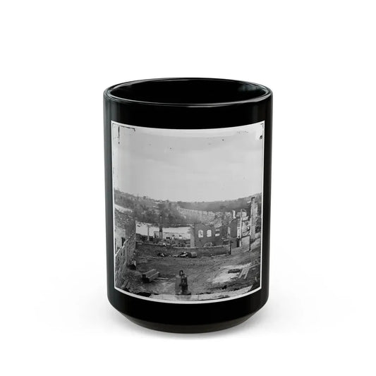 Richmond, Va. Ruins Of Richmond & Petersburg Railroad Bridge; South Bank Of The James Beyond (U.S. Civil War) Black Coffee Mug 15oz - Go Mug Yourself