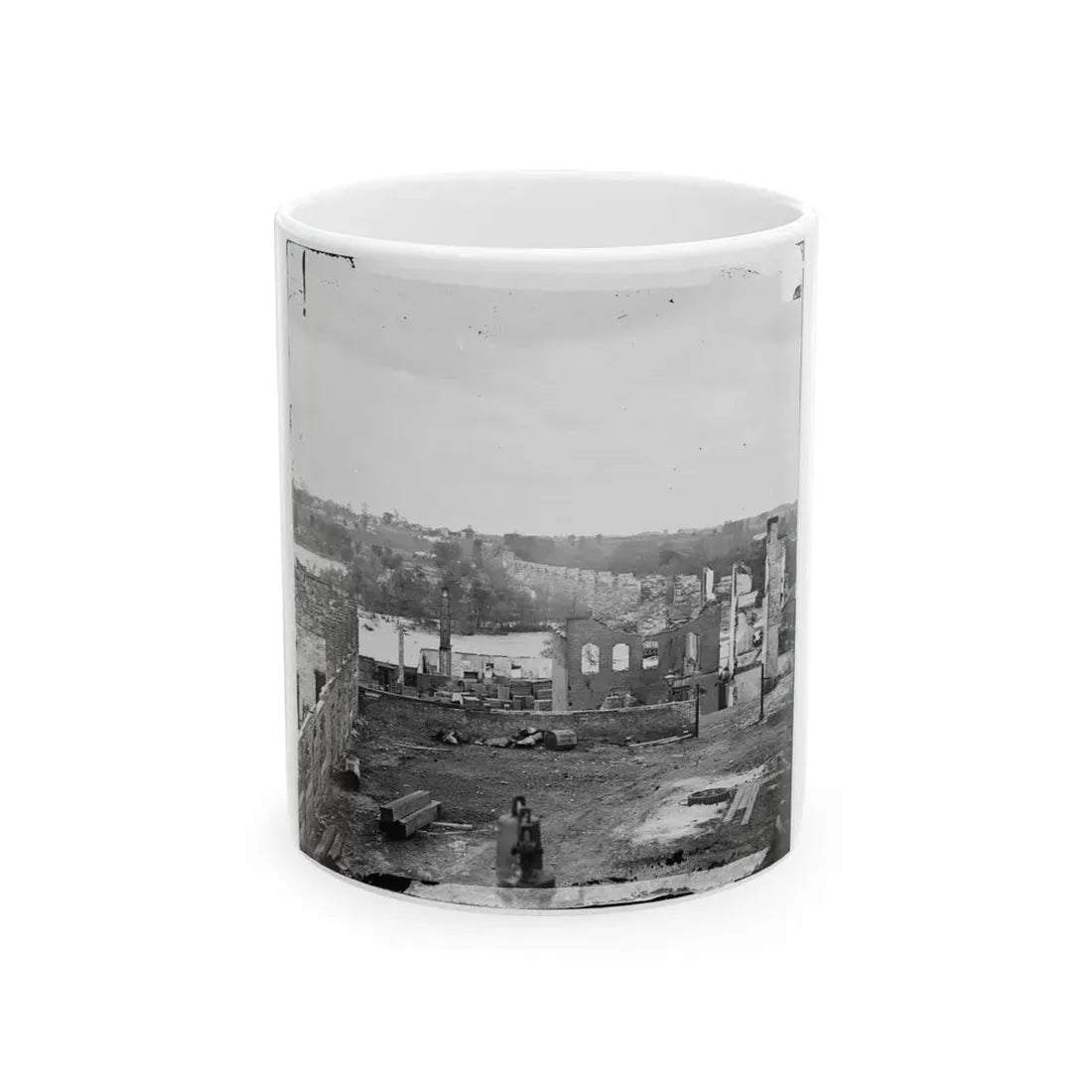 Richmond, Va. Ruins Of Richmond & Petersburg Railroad Bridge; South Bank Of The James Beyond (U.S. Civil War) White Coffee Mug 11oz - Go Mug Yourself
