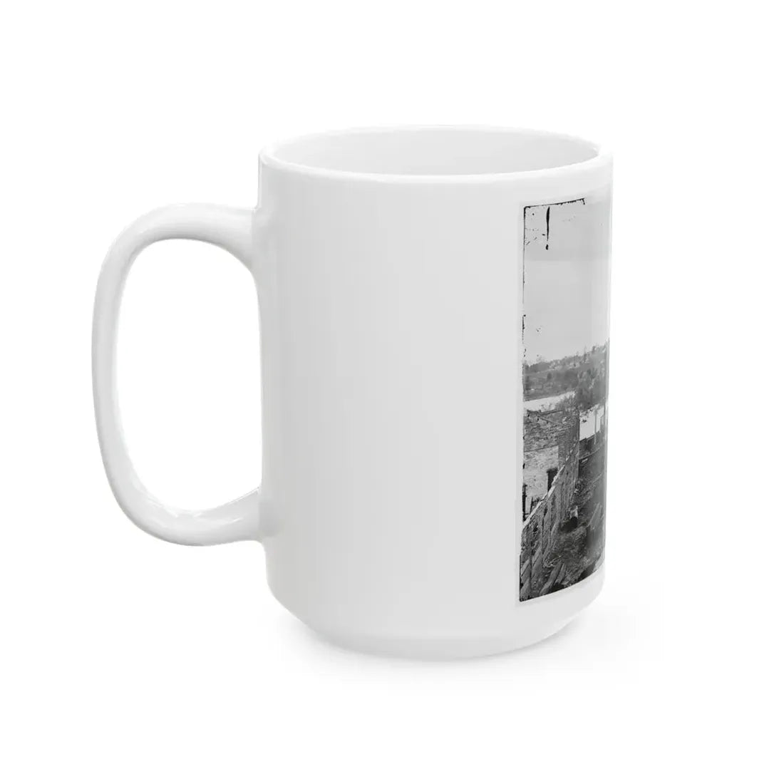 Richmond, Va. Ruins Of Richmond & Petersburg Railroad Bridge; South Bank Of The James Beyond (U.S. Civil War) White Coffee Mug - Go Mug Yourself