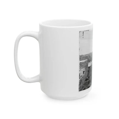 Richmond, Va. Ruins Of Richmond & Petersburg Railroad Bridge; South Bank Of The James Beyond (U.S. Civil War) White Coffee Mug - Go Mug Yourself