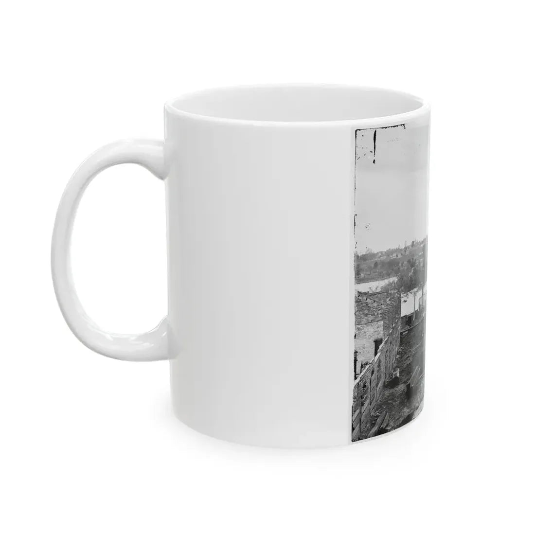 Richmond, Va. Ruins Of Richmond & Petersburg Railroad Bridge; South Bank Of The James Beyond (U.S. Civil War) White Coffee Mug - Go Mug Yourself