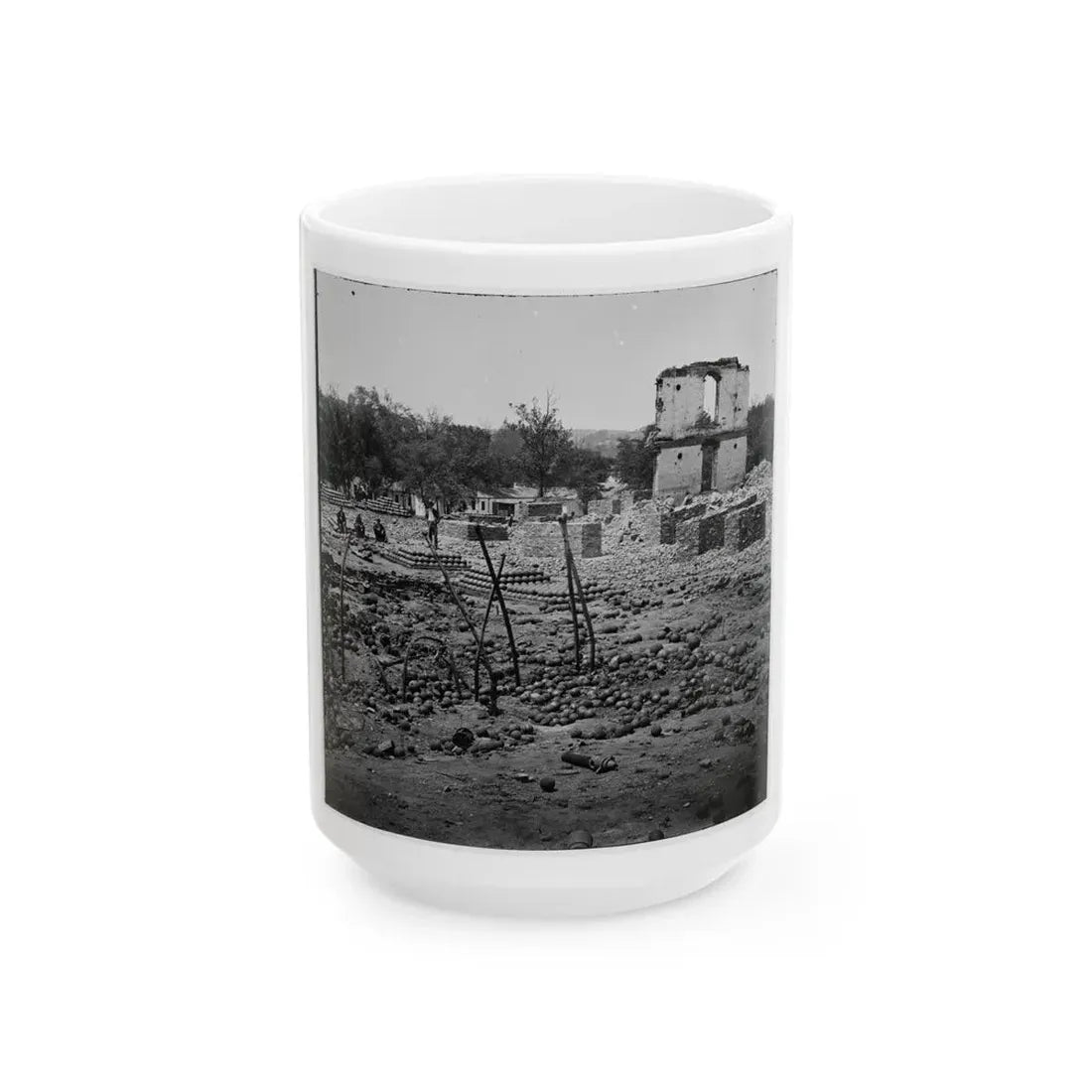 Richmond, Va. Stacked And Scattered Ammunition Near The State Arsenal (U.S. Civil War) White Coffee Mug 15oz - Go Mug Yourself