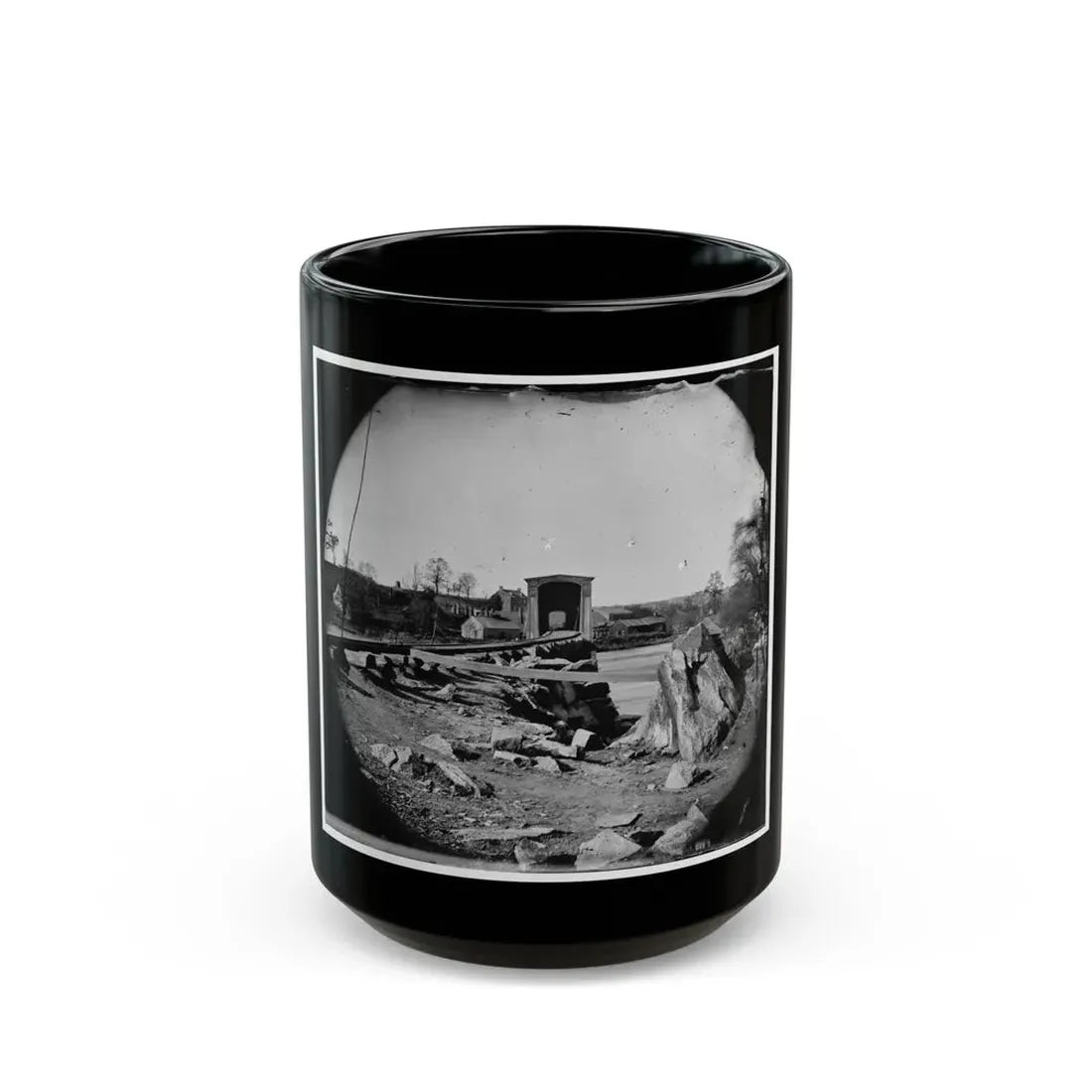 Richmond, Va. The Belle Isle Railroad Bridge (Covered) From The South Bank (U.S. Civil War) Black Coffee Mug 15oz - Go Mug Yourself