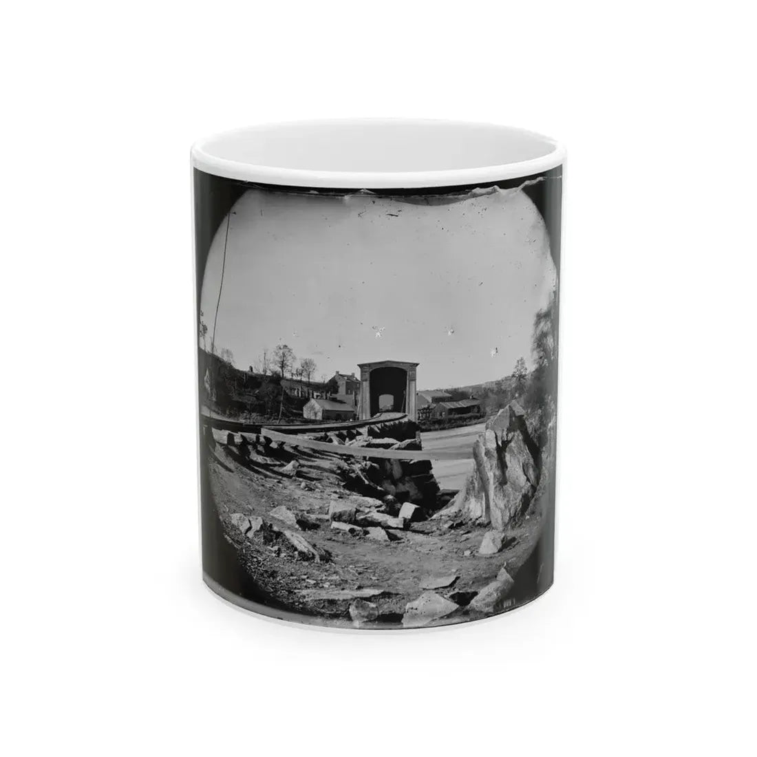 Richmond, Va. The Belle Isle Railroad Bridge (Covered) From The South Bank (U.S. Civil War) White Coffee Mug 11oz - Go Mug Yourself