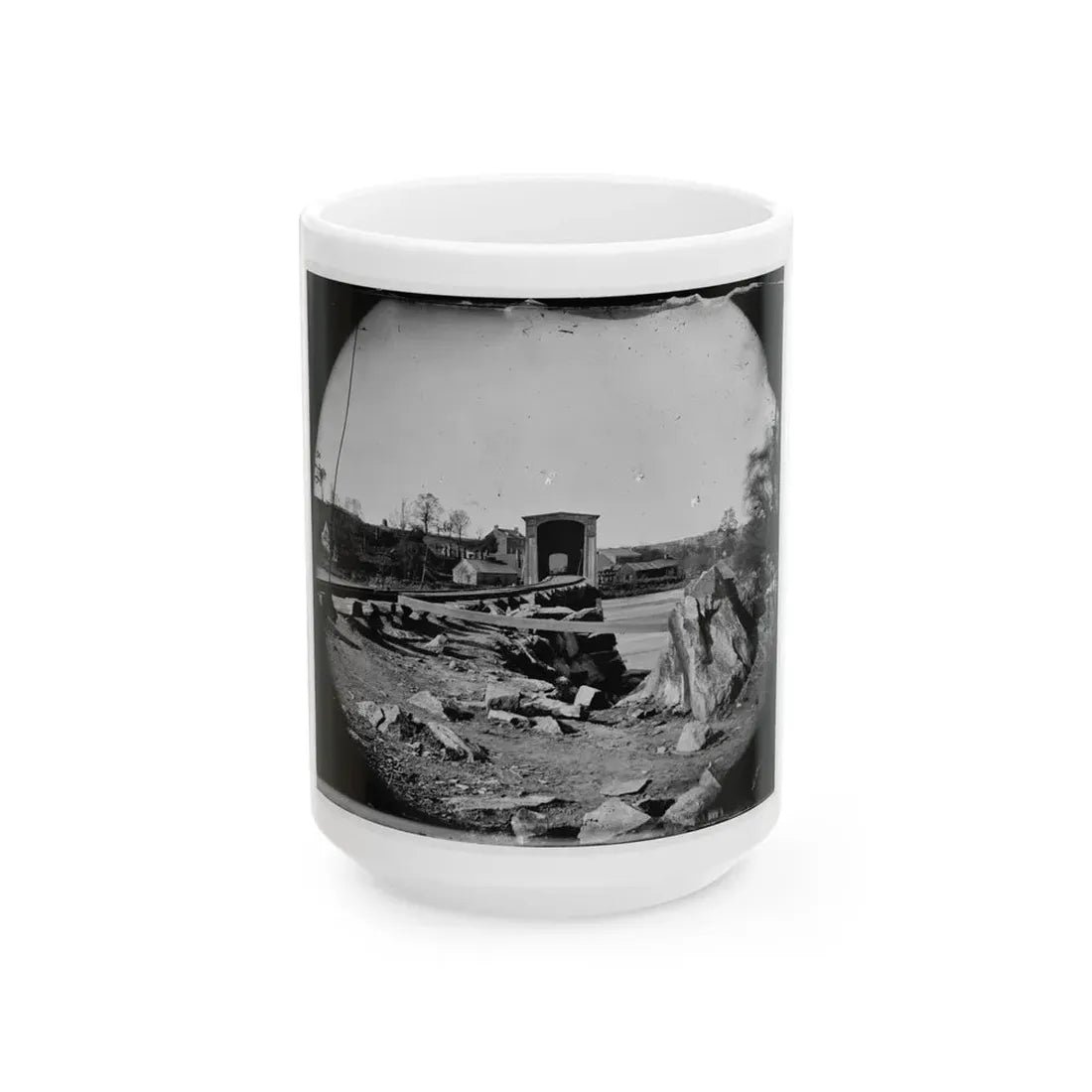 Richmond, Va. The Belle Isle Railroad Bridge (Covered) From The South Bank (U.S. Civil War) White Coffee Mug 15oz - Go Mug Yourself