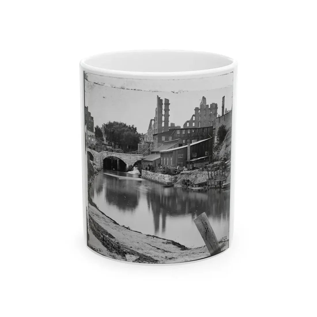 Richmond, Va. View On James River And Kanawha Canal Near The Haxall Flour Mills; Ruins Of The Gallego Mills Beyond (U.S. Civil War) White Coffee Mug 11oz - Go Mug Yourself