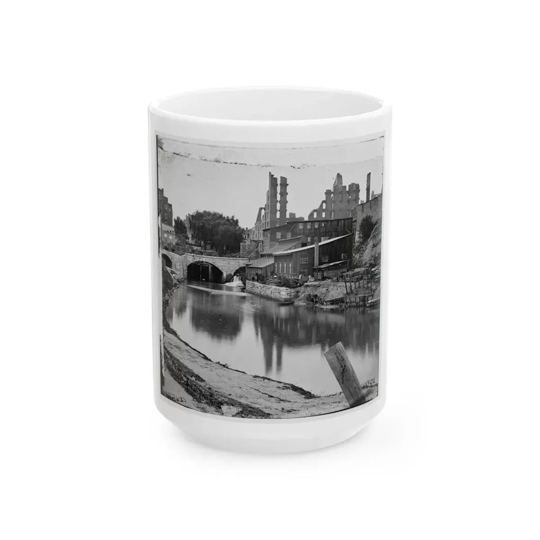 Richmond, Va. View On James River And Kanawha Canal Near The Haxall Flour Mills; Ruins Of The Gallego Mills Beyond (U.S. Civil War) White Coffee Mug 15oz - Go Mug Yourself