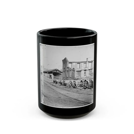 Richmond, Va. Wheels And Burned Railroad Cars Near Richmond & Petersburg Railroad Station (U.S. Civil War) Black Coffee Mug 15oz - Go Mug Yourself