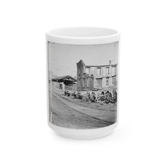 Richmond, Va. Wheels And Burned Railroad Cars Near Richmond & Petersburg Railroad Station (U.S. Civil War) White Coffee Mug 15oz - Go Mug Yourself