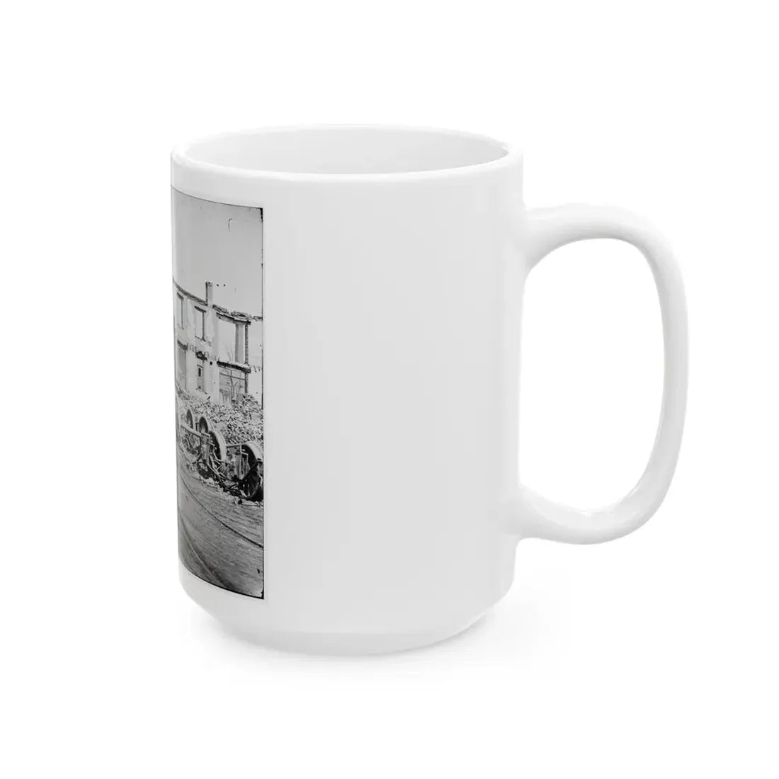 Richmond, Va. Wheels And Burned Railroad Cars Near Richmond & Petersburg Railroad Station (U.S. Civil War) White Coffee Mug - Go Mug Yourself