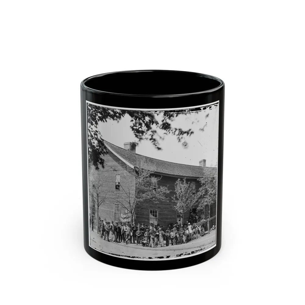 Richmond, Va. Crowd Before Headquarters Of The U.S. Christian Commission (U.S. Civil War) Black Coffee Mug-11oz-Go Mug Yourself