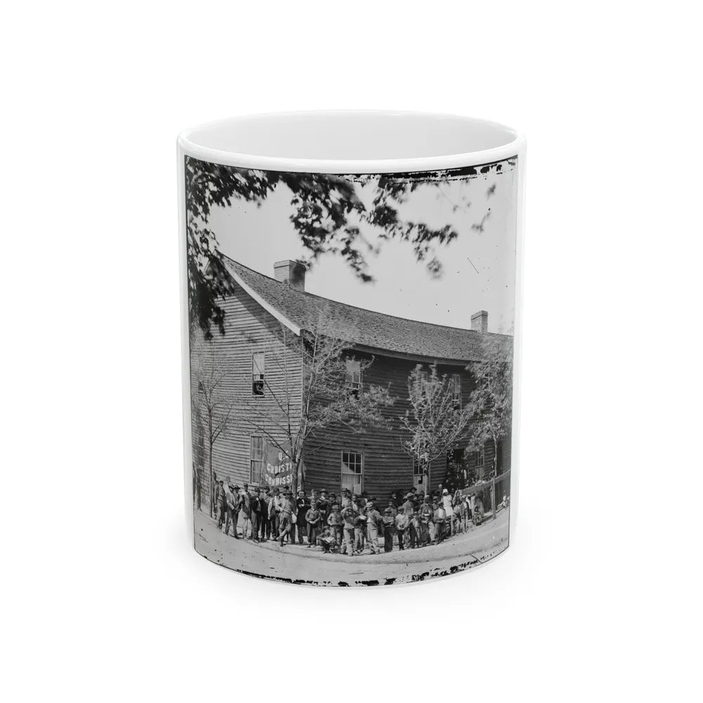 Richmond, Va. Crowd Before Headquarters Of The U.S. Christian Commission (U.S. Civil War) White Coffee Mug-11oz-Go Mug Yourself