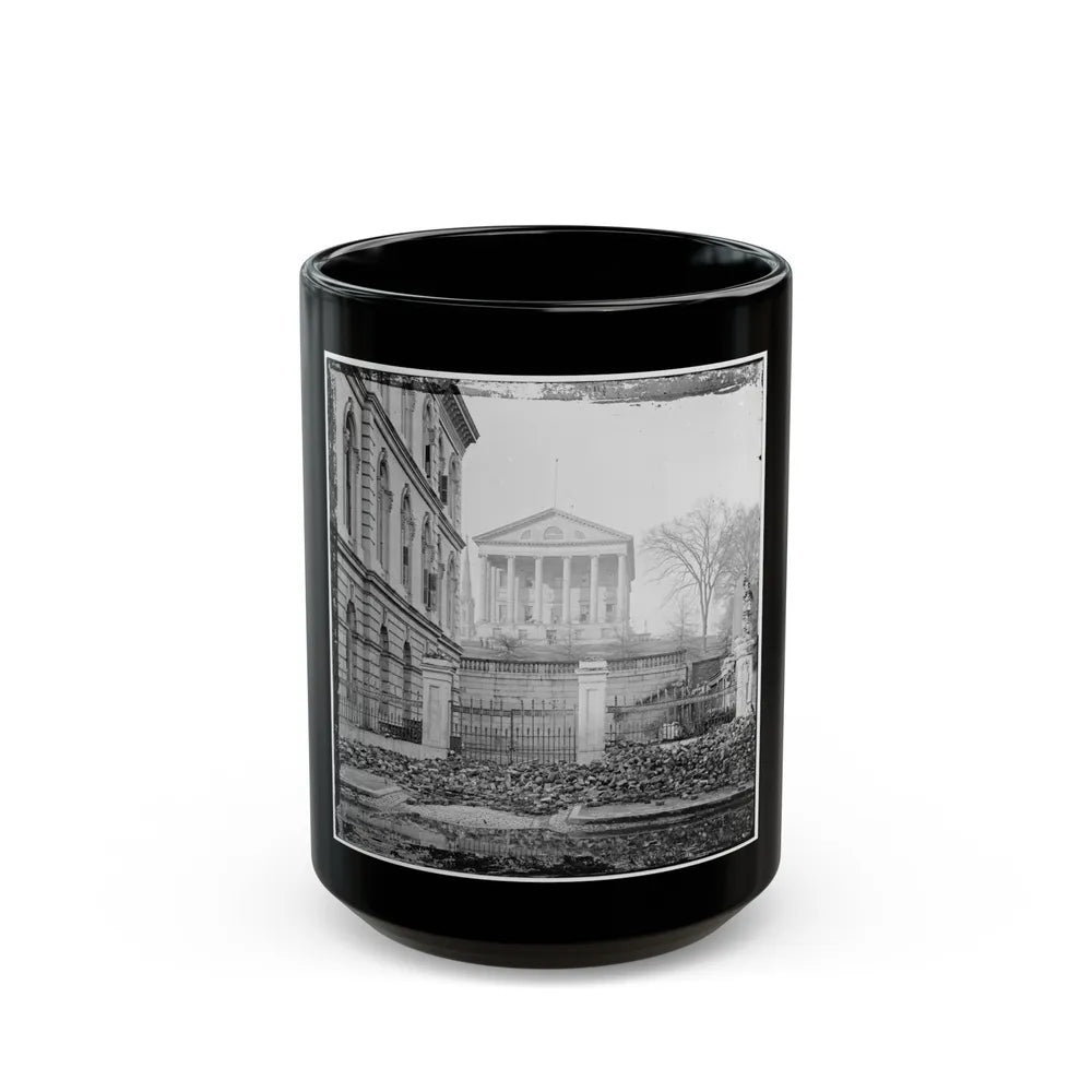 Richmond, Va. Custom House (Left) And Capitol (Center); Rubble In Street (U.S. Civil War) Black Coffee Mug-15oz-Go Mug Yourself