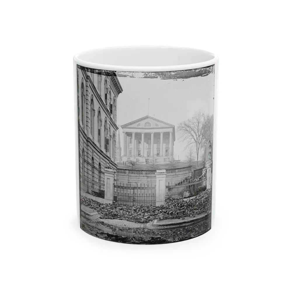 Richmond, Va. Custom House (Left) And Capitol (Center); Rubble In Street (U.S. Civil War) White Coffee Mug-11oz-Go Mug Yourself