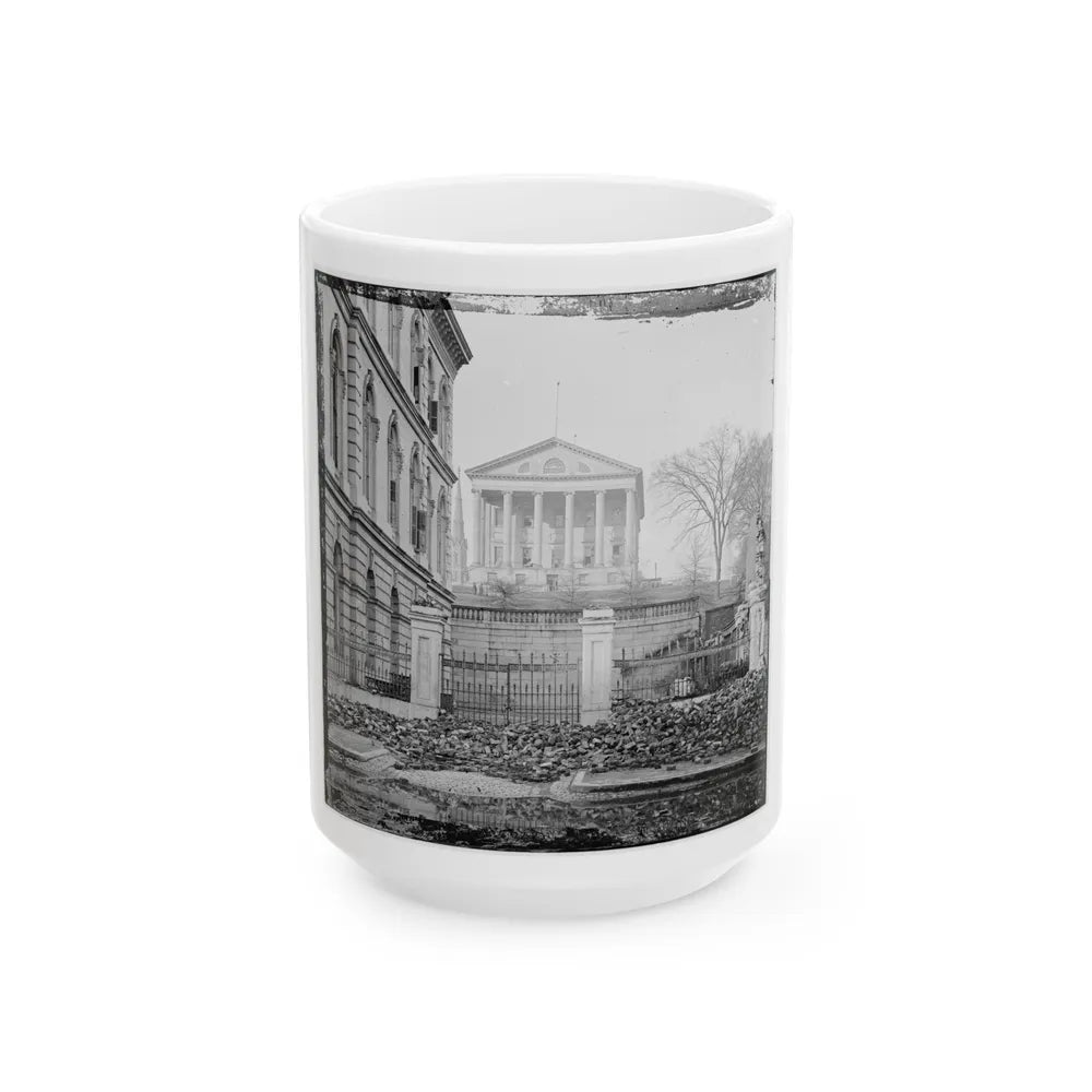 Richmond, Va. Custom House (Left) And Capitol (Center); Rubble In Street (U.S. Civil War) White Coffee Mug-15oz-Go Mug Yourself