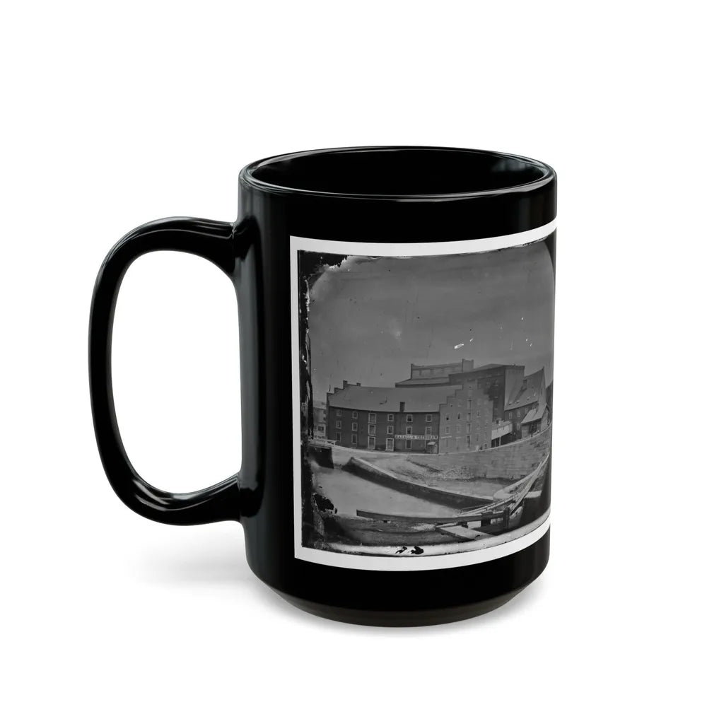 Richmond, Va. Haxall & Crenshaw's Flour Mill; Canal Lock In Foreground (U.S. Civil War) Black Coffee Mug-Go Mug Yourself