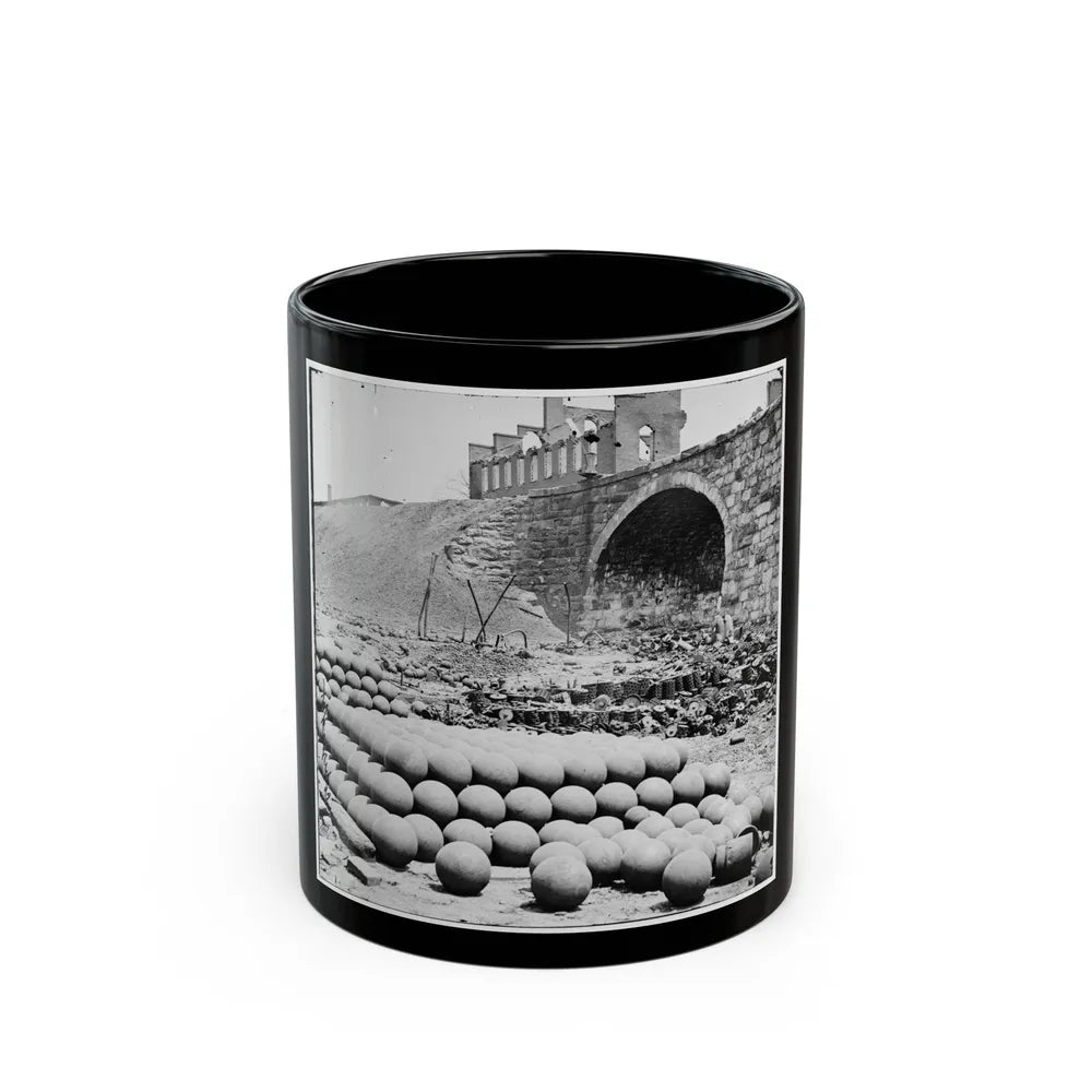 Richmond, Va. Piles Of Solid Shot, Canister, Etc., In The Arsenal Grounds; Richmond & Petersburg Railroad Bridge At Right (U.S. Civil War) Black Coffee Mug-11oz-Go Mug Yourself