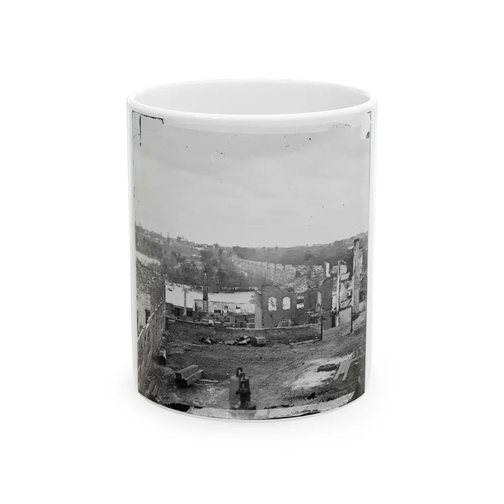 Richmond, Va. Ruins Of Richmond & Petersburg Railroad Bridge; South Bank Of The James Beyond (U.S. Civil War) White Coffee Mug-11oz-Go Mug Yourself