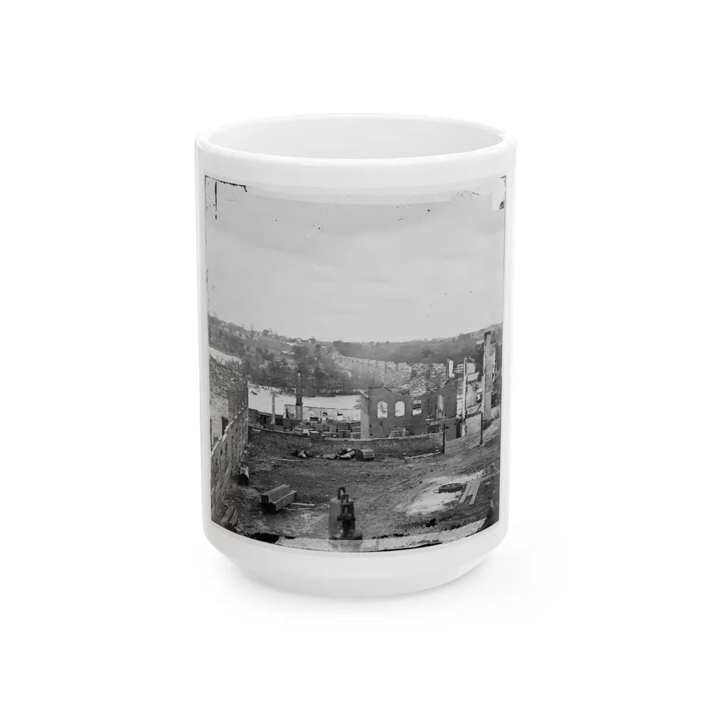 Richmond, Va. Ruins Of Richmond & Petersburg Railroad Bridge; South Bank Of The James Beyond (U.S. Civil War) White Coffee Mug-15oz-Go Mug Yourself