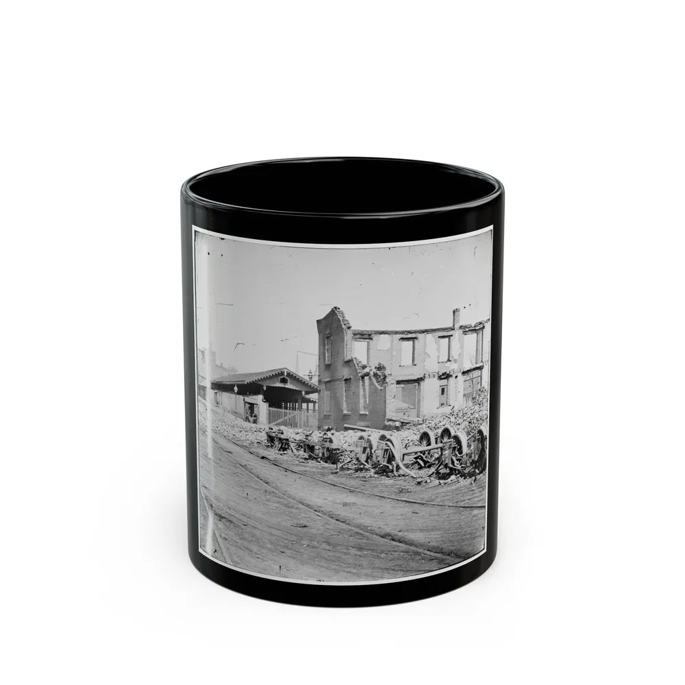 Richmond, Va. Wheels And Burned Railroad Cars Near Richmond & Petersburg Railroad Station (U.S. Civil War) Black Coffee Mug-11oz-Go Mug Yourself