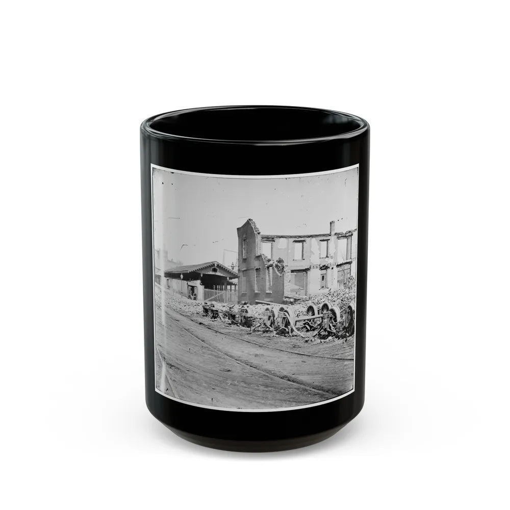 Richmond, Va. Wheels And Burned Railroad Cars Near Richmond & Petersburg Railroad Station (U.S. Civil War) Black Coffee Mug-15oz-Go Mug Yourself