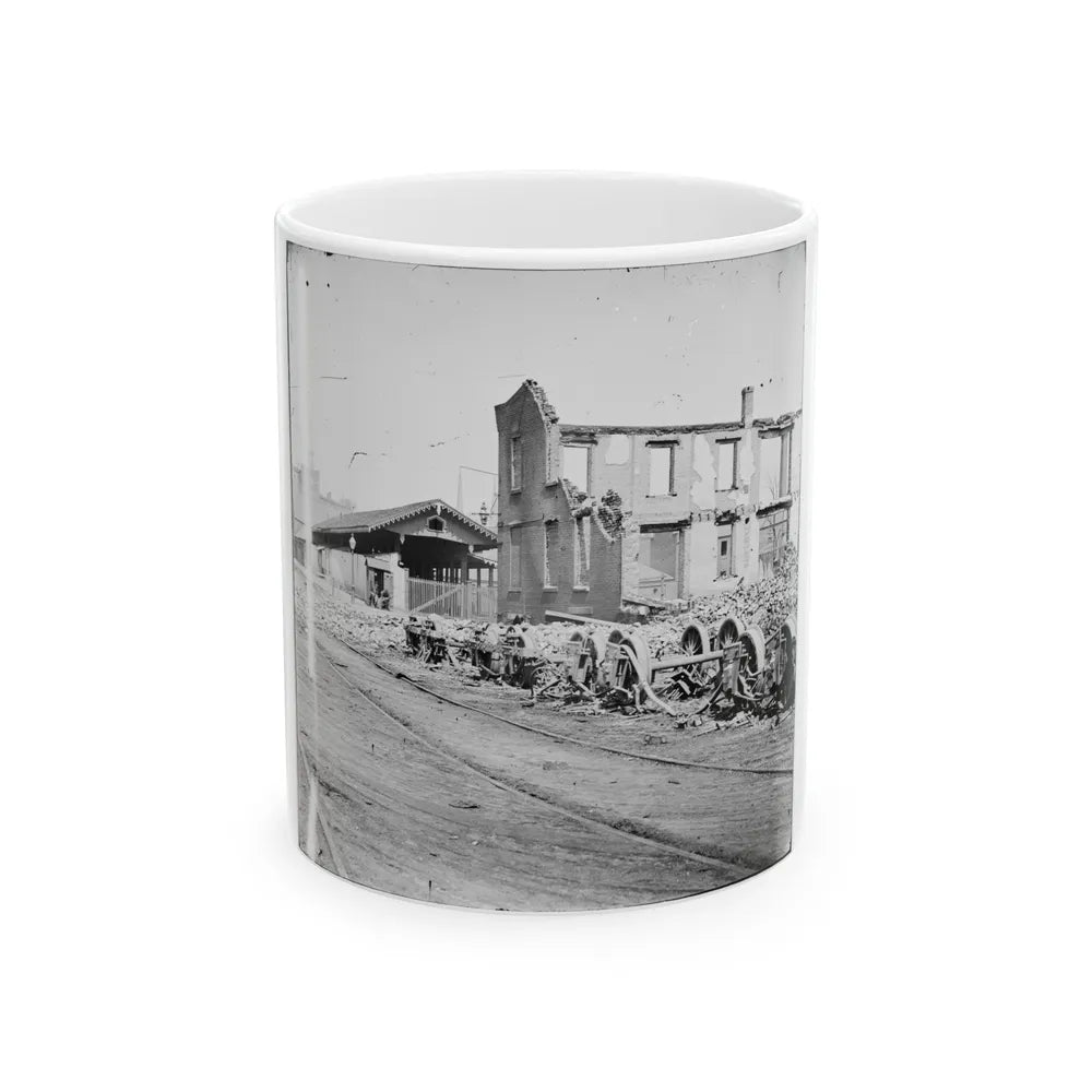 Richmond, Va. Wheels And Burned Railroad Cars Near Richmond & Petersburg Railroad Station (U.S. Civil War) White Coffee Mug-11oz-Go Mug Yourself