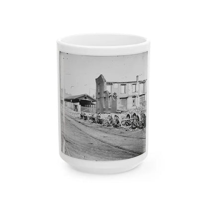 Richmond, Va. Wheels And Burned Railroad Cars Near Richmond & Petersburg Railroad Station (U.S. Civil War) White Coffee Mug-15oz-Go Mug Yourself