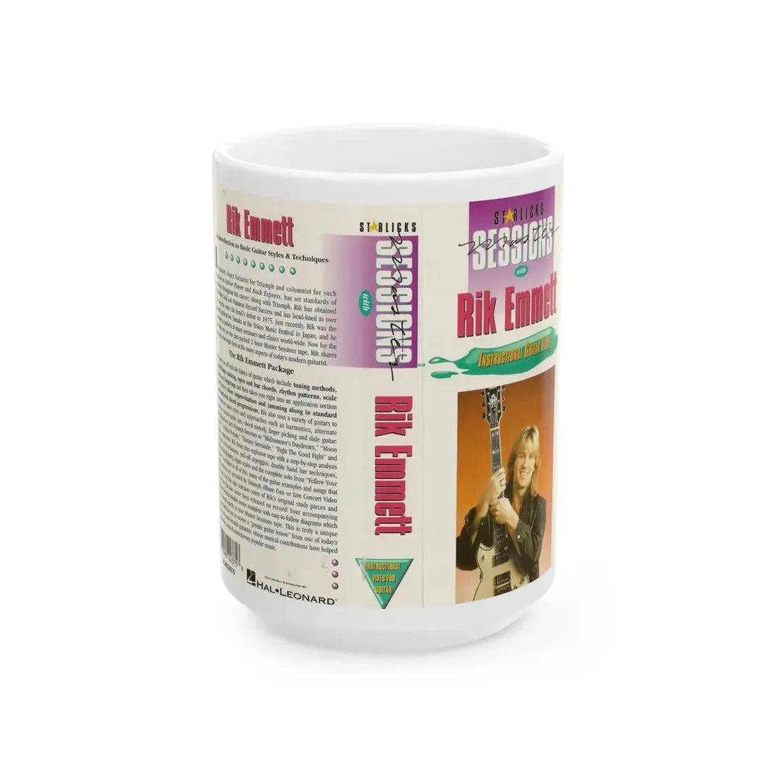 RIK EMMETT INSTRUCTIONAL GUITAR VIDEO (VHS COVER) - White Coffee Mug 15oz - Go Mug Yourself