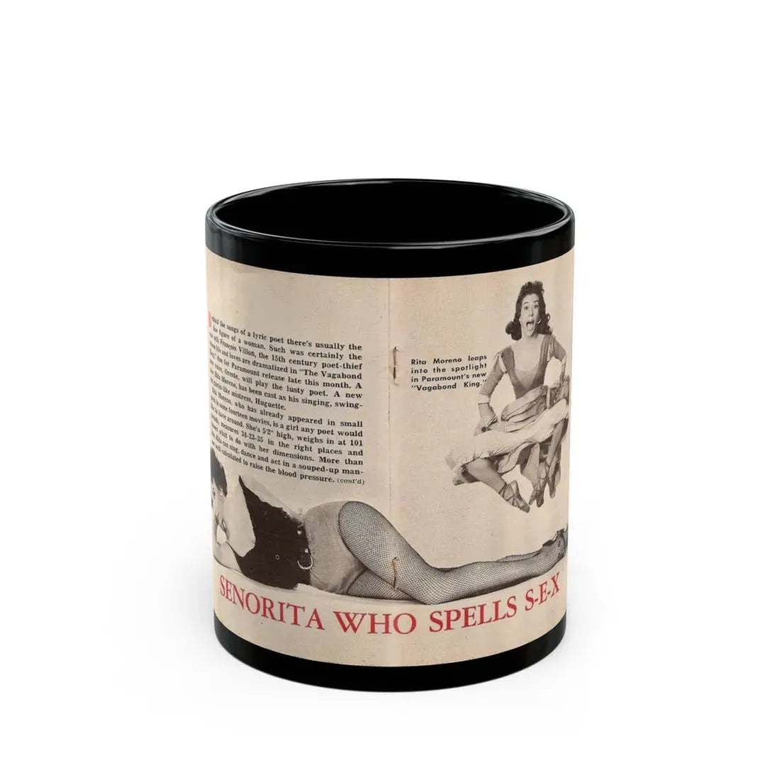 Rita Moreno #44 (Vintage Female Icon) Black Coffee Mug 11oz - Go Mug Yourself