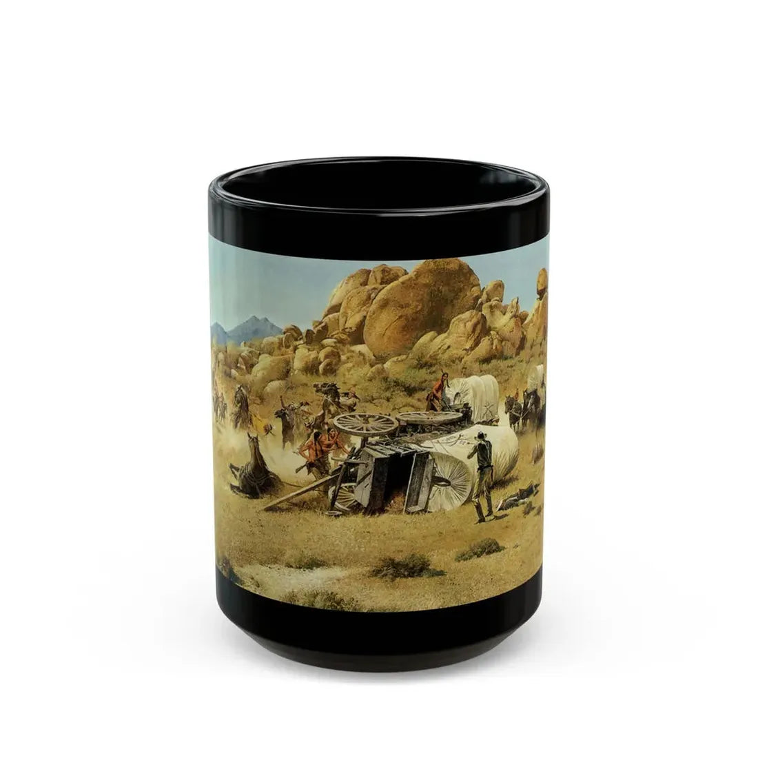 Robert McGinnis (1926-) Fight at Gila Trail - Black Coffee Mug 15oz - Go Mug Yourself