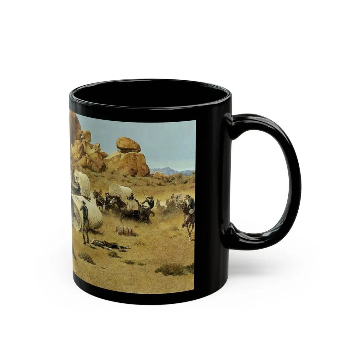Robert McGinnis (1926-) Fight at Gila Trail - Black Coffee Mug - Go Mug Yourself