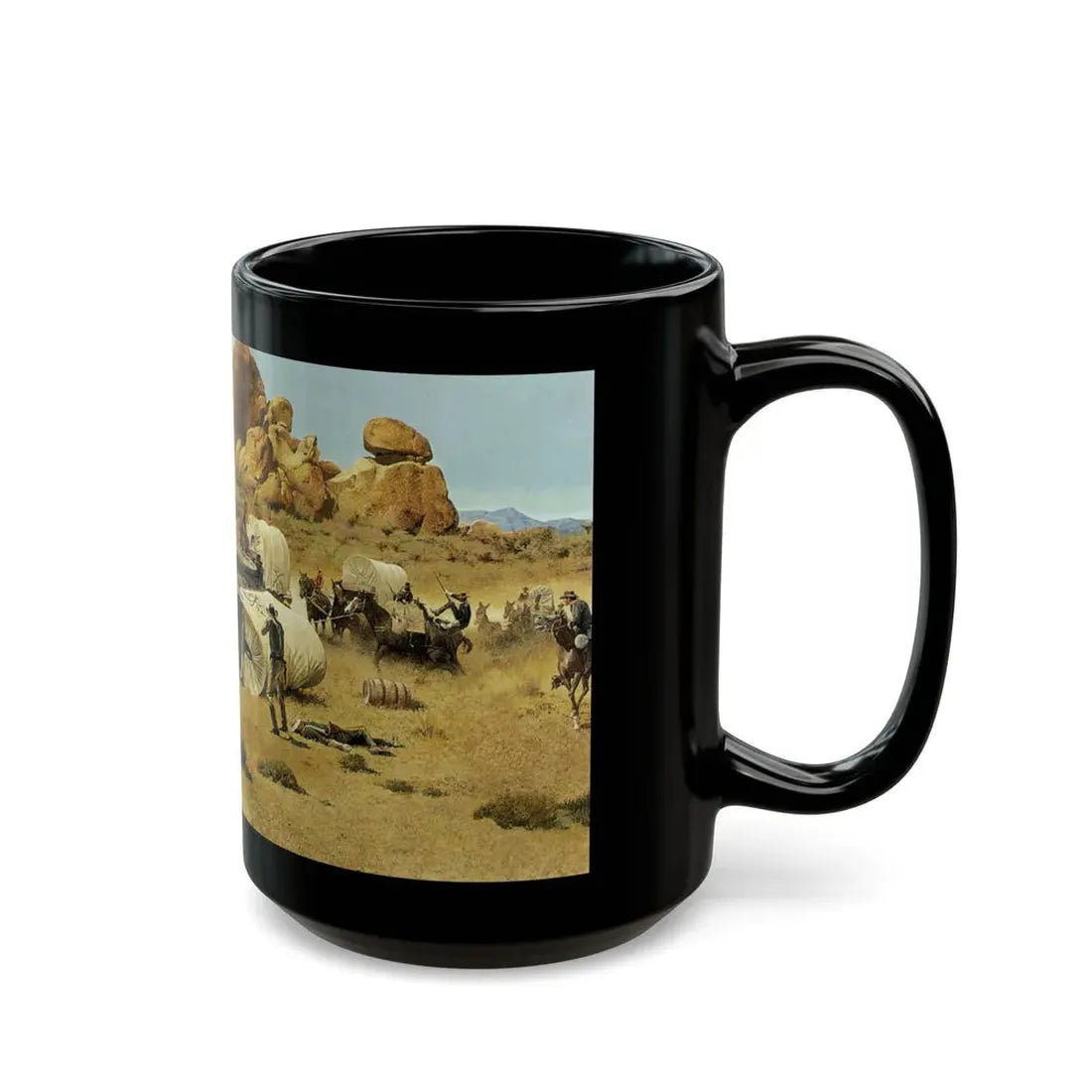 Robert McGinnis (1926-) Fight at Gila Trail - Black Coffee Mug - Go Mug Yourself