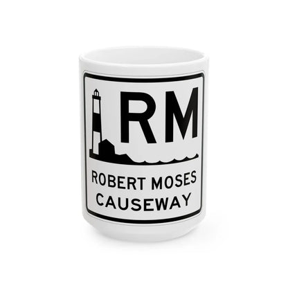 Robert Moses Cswy Shield (New York) (Road Sign) White Coffee Mug 15oz - Go Mug Yourself