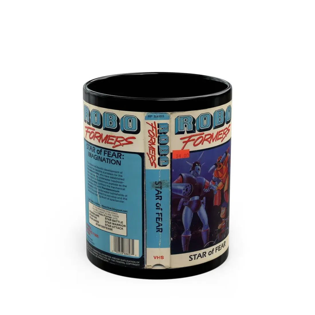 ROBO FORMERS STAR OF FEAR (VHS COVER) - Black Coffee Mug 11oz - Go Mug Yourself