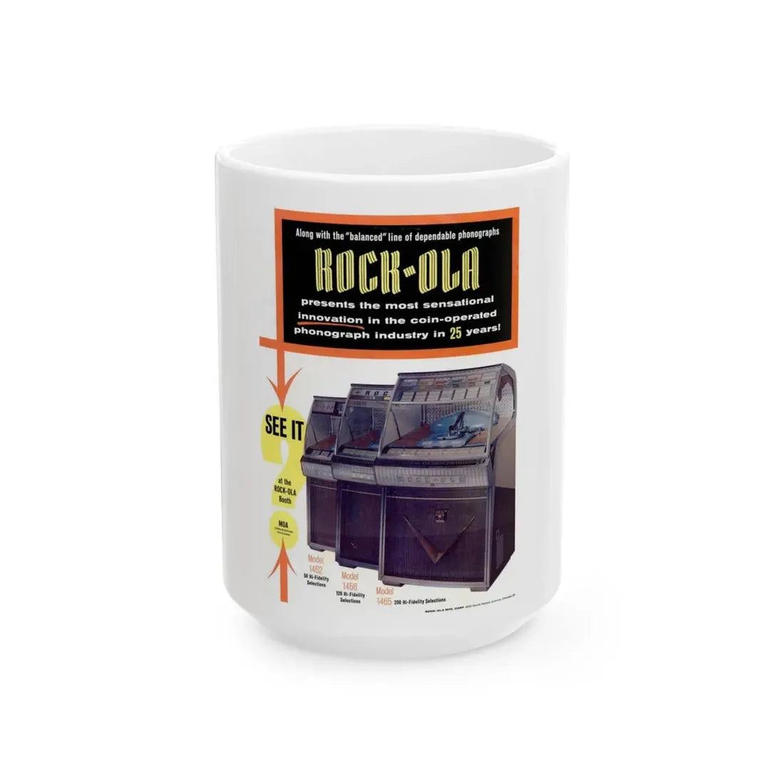 Rock-Ola 1958 (Music Poster) White Coffee Mug 15oz - Go Mug Yourself