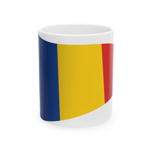 Romania Flag - iconic waving (Oman) White Coffee Mug-11oz-Go Mug Yourself