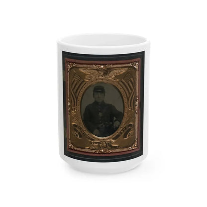 Roswell K. Bishop Of Company I, 123rd New York Infantry Regiment In Uniform With Holstered Revolver (U.S. Civil War) White Coffee Mug 15oz - Go Mug Yourself