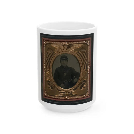 Roswell K. Bishop Of Company I, 123rd New York Infantry Regiment In Uniform With Holstered Revolver (U.S. Civil War) White Coffee Mug 15oz - Go Mug Yourself