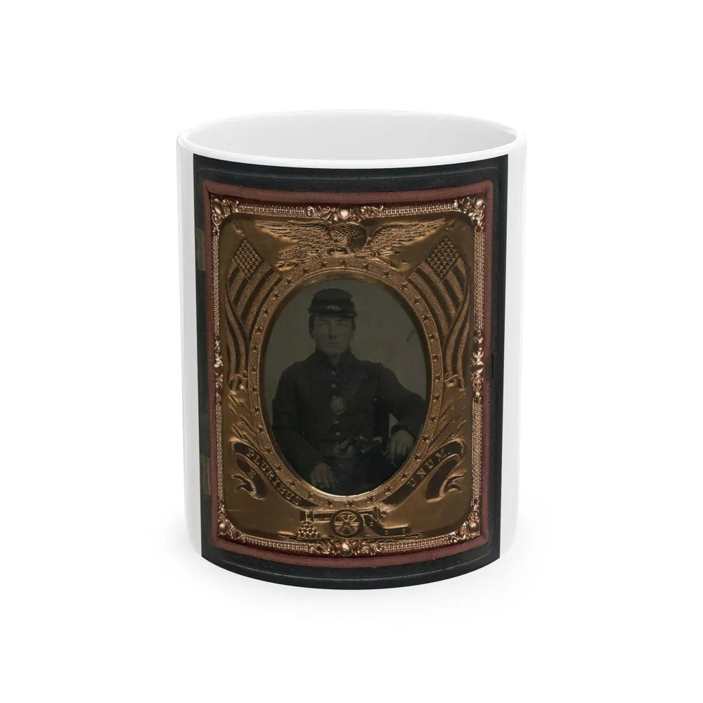 Roswell K. Bishop Of Company I, 123rd New York Infantry Regiment In Uniform With Holstered Revolver (U.S. Civil War) White Coffee Mug-11oz-Go Mug Yourself