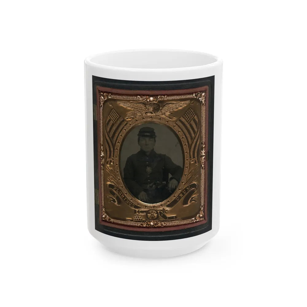 Roswell K. Bishop Of Company I, 123rd New York Infantry Regiment In Uniform With Holstered Revolver (U.S. Civil War) White Coffee Mug-15oz-Go Mug Yourself