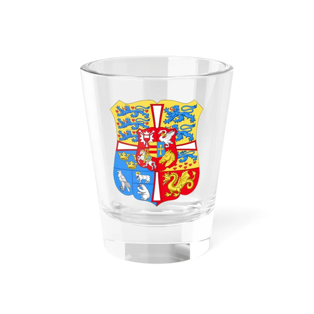 Royal arms of Denmark 1903-1948 (Denmark) (Coat of Arms) Shot Glass 1.5oz 1.5oz - Go Mug Yourself