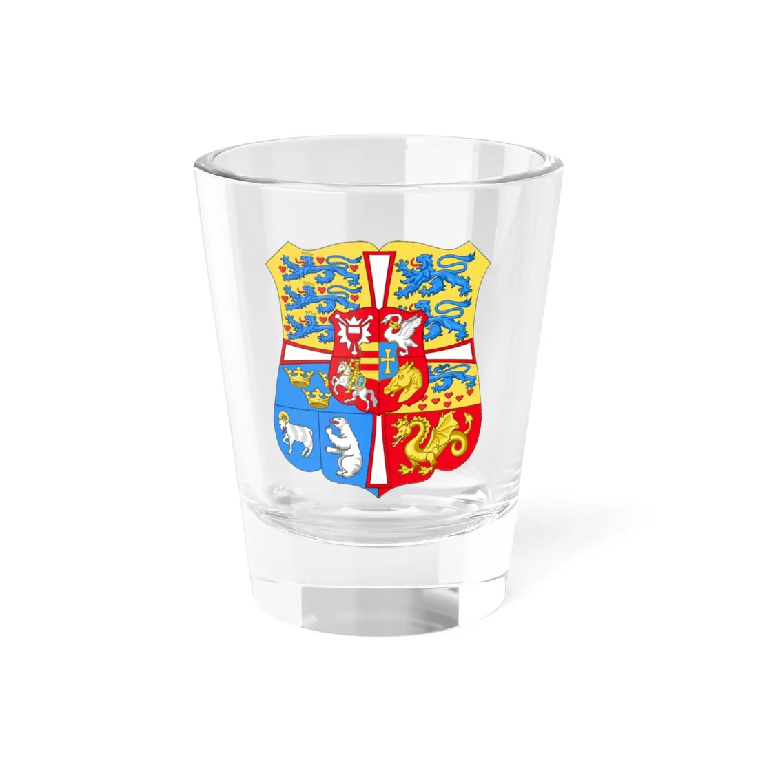 Royal arms of Denmark 1948-1972 (Denmark) (Coat of Arms) Shot Glass 1.5oz 1.5oz - Go Mug Yourself