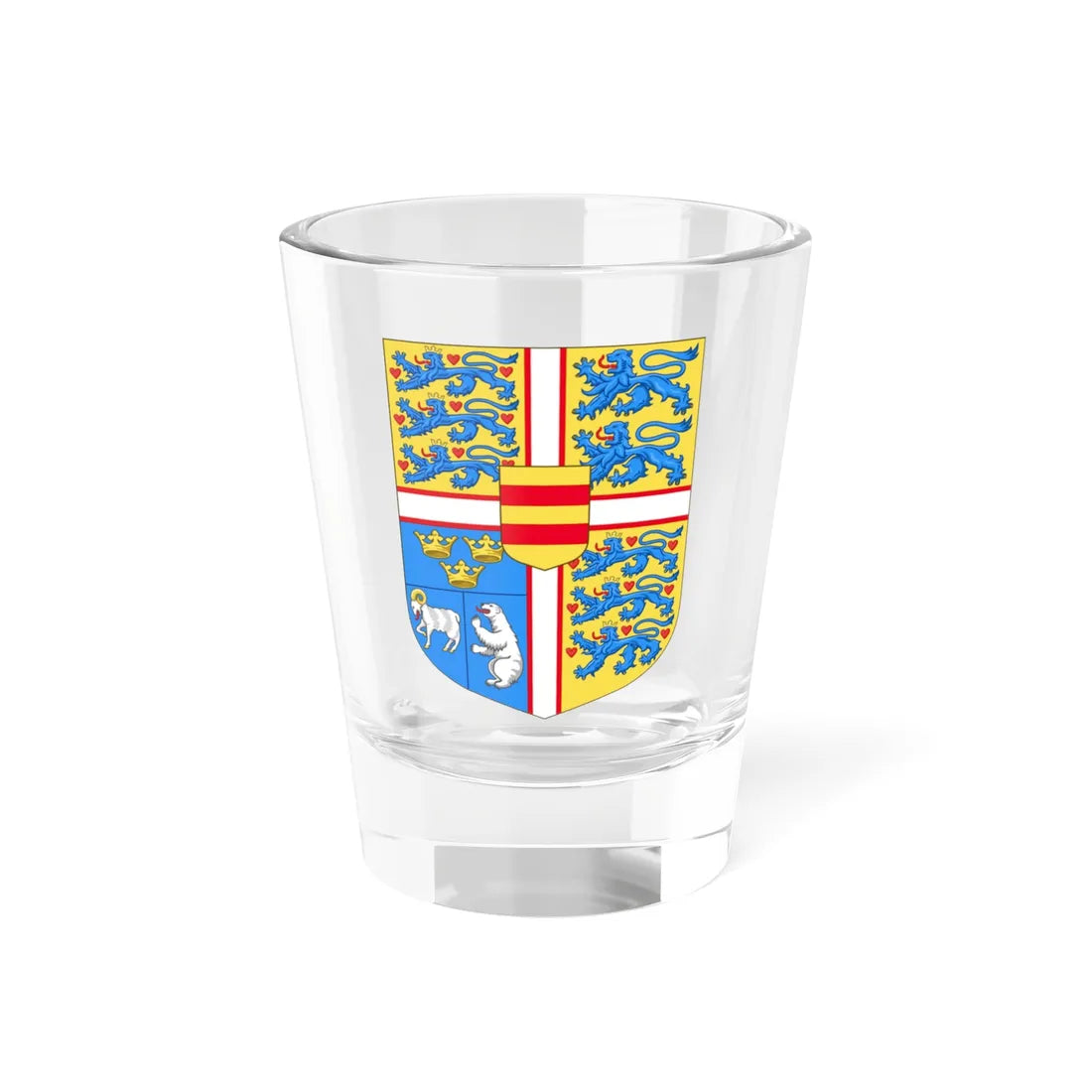 Royal arms of Denmark 1972-2024 (Denmark) (Coat of Arms) Shot Glass 1.5oz 1.5oz - Go Mug Yourself